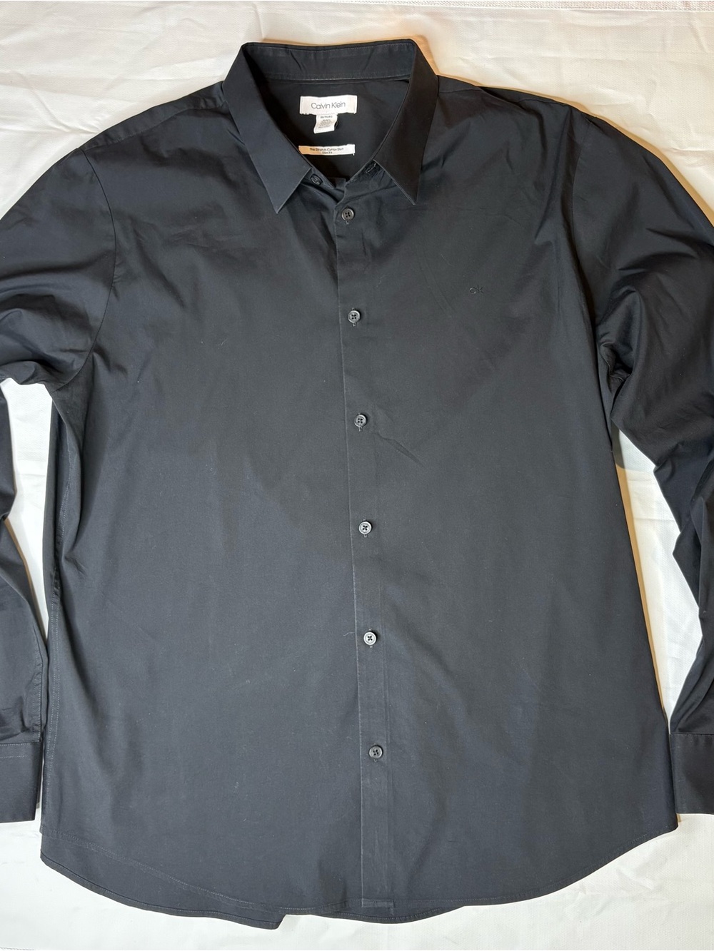 Calvin Klein Men's Solid Black Dress Shirt with Point Collar